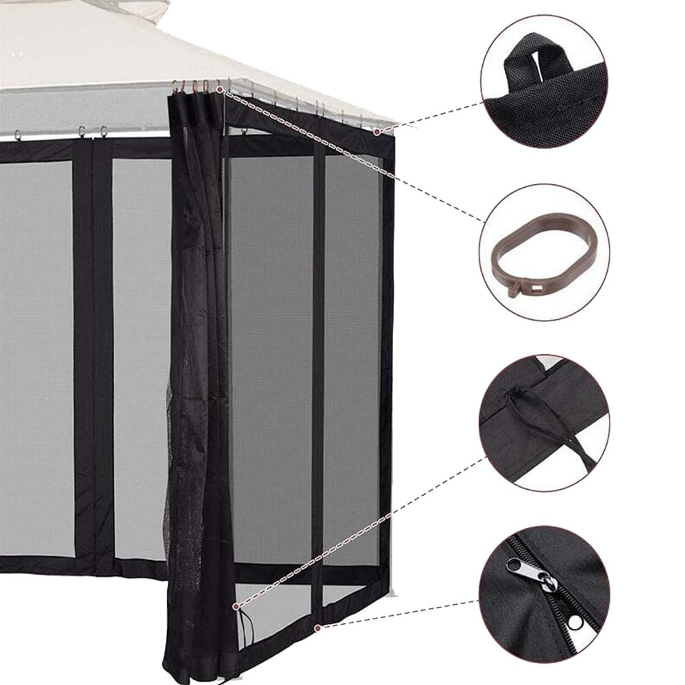 10 x 10 ft Gazebo Mosquito Netting Canopy Mosquito Netting, Universal Replacement Mosquito Screen Walls Picnic Canopy Outdoor Sun Shade with Zippers