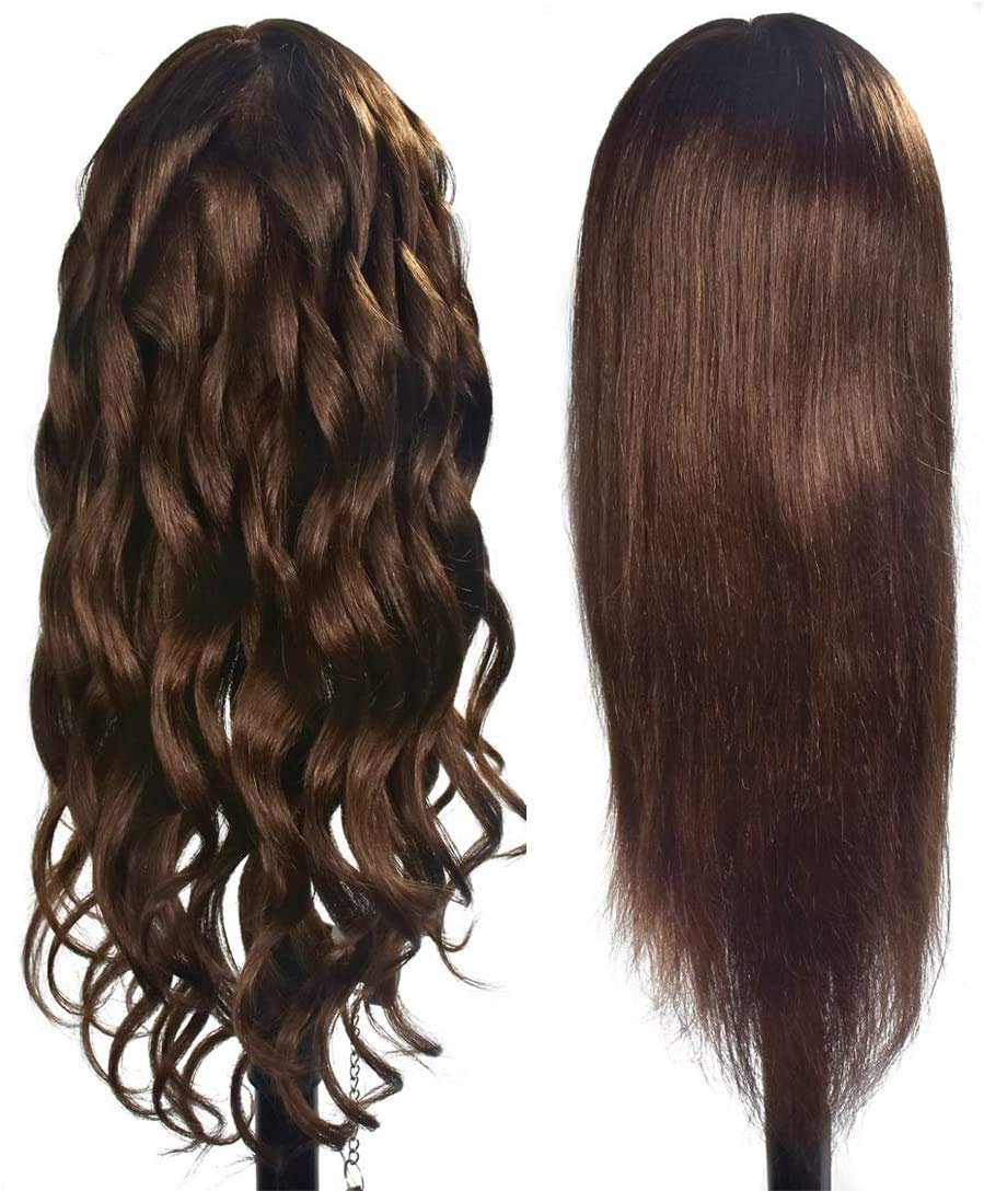 Ba Sha 20"-22" Mannequin Head with Human Hair Cosmetology Training Head Practice Head Styling Dye Cutting Manikin Head with a Free Table Clamp Holder