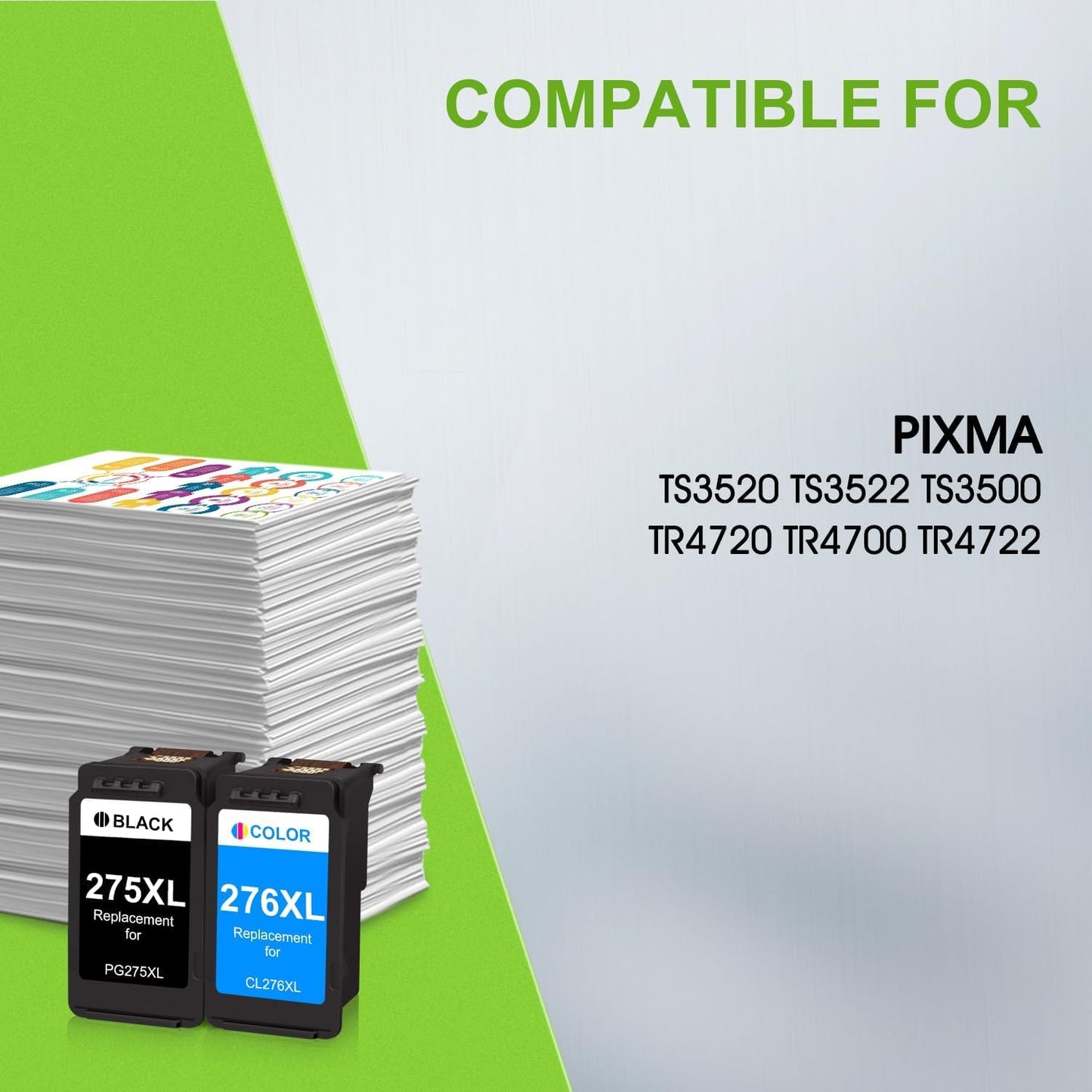 PG-275XL CL-276XL Ink Cartridges Replacement for Canon 275 276 275XL 276XL Work for Canon PIXMA TS3500 TS3522 TR4700 TR4720 Printers (1 Black, 1 Tri-Color)