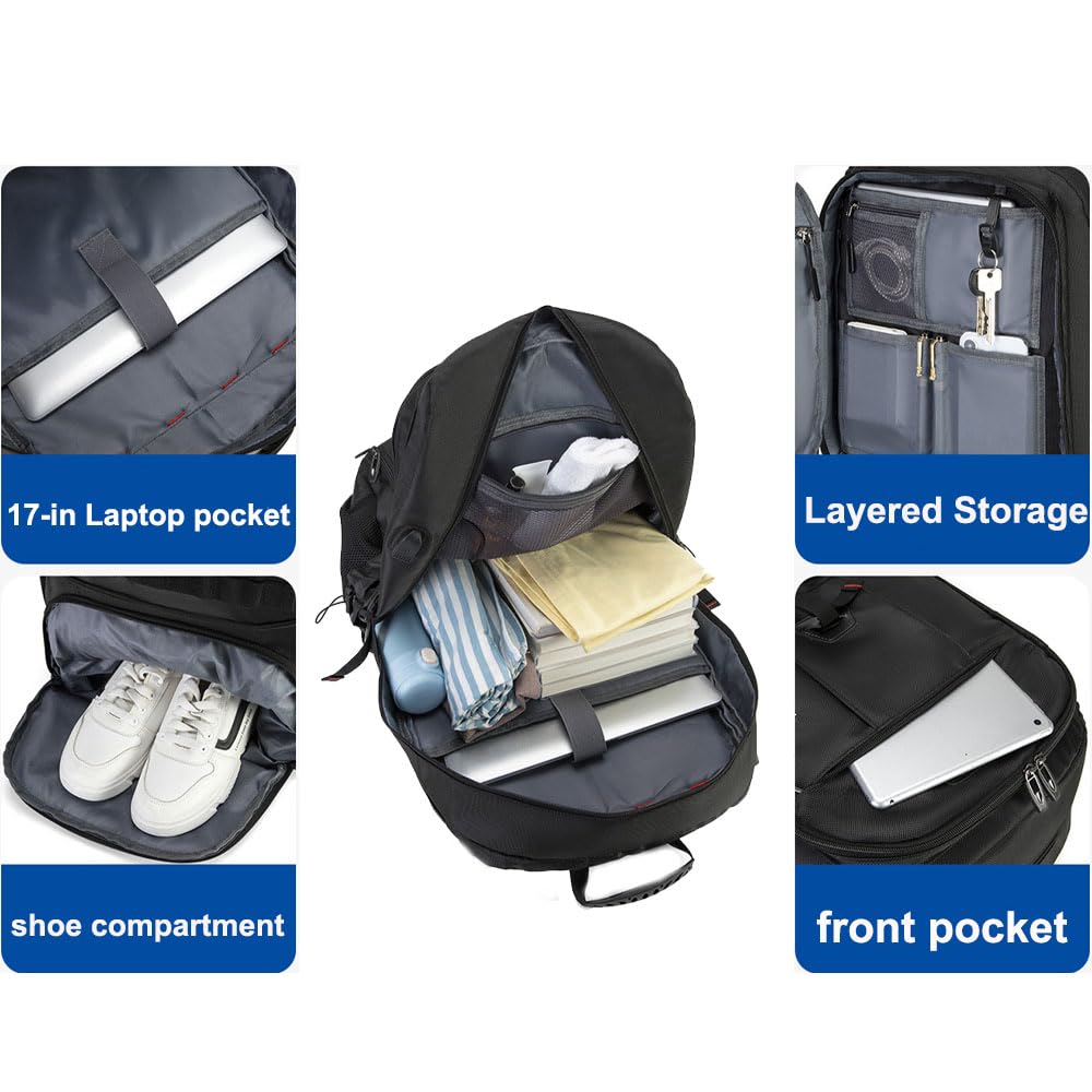 80L Large Travel Backpack with Shoe Compartment,Expandable Business Carry On Backpacks,Laptop Backpack with USB Charging Port (60)