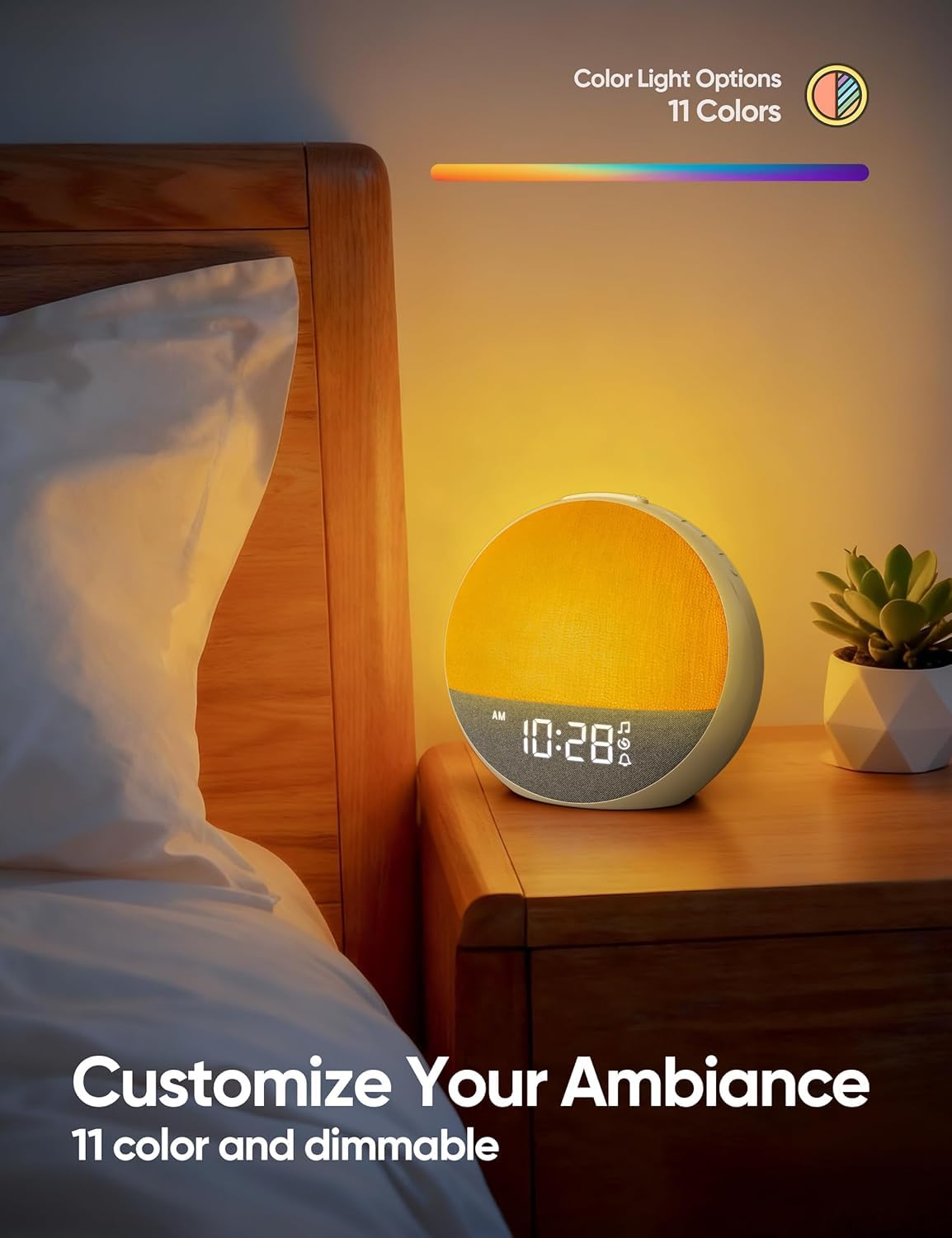 Sunrise Alarm Clock White Noise Machine, Sleep Timer 15-180 mins, 30 Soothing Sounds for Baby Adults Kids, 11 Night Light Colors & Naural Wake Up Light, Easy Set Your Alarms