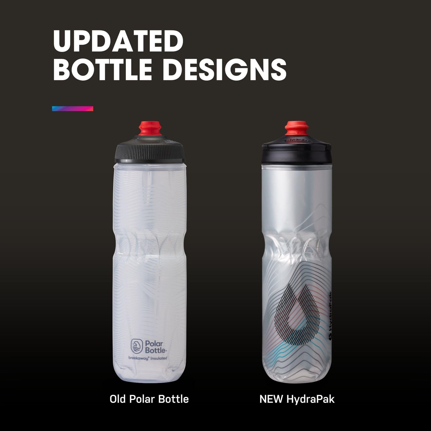 HydraPak Polar Surge Insulated Bike Water Bottle 2-Pack - High Flow, Cycling & Sports Squeeze Bottle (Silver, 600ml / 20oz)