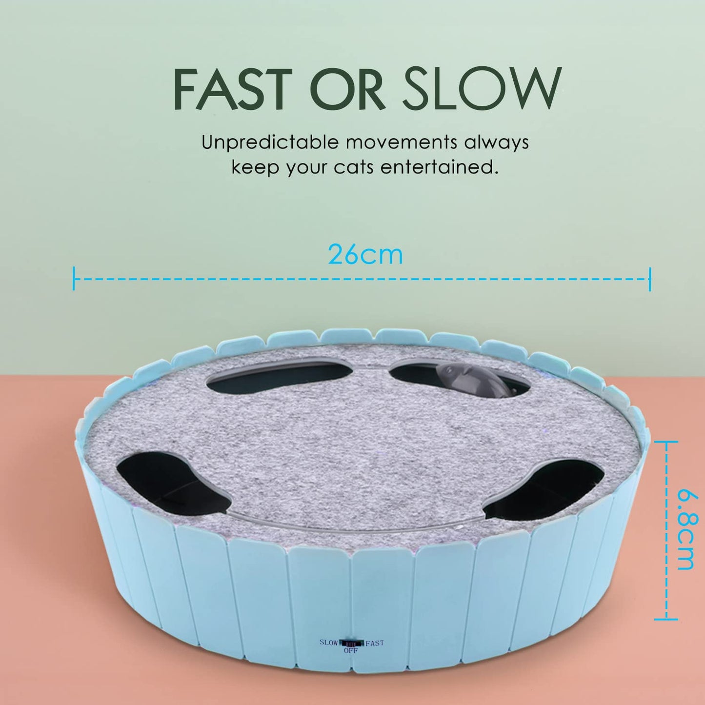 Pawaboo Interactive Cat Toy with Running Mouse, Electronic Motion Cat Toy Automatic Teaser for Indoor Cats, Pop and Play Hide Seek Cat Toy Hunting Mouse for Pet Cat Kitten Play Fun Exercise, Blue