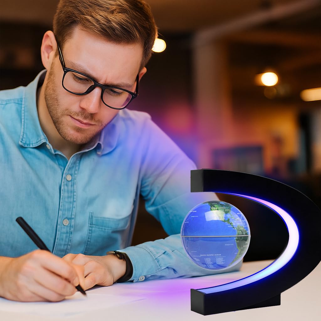 BEBEVOGUE Magnetic Levitation Floating Globe with LED Light Anti Gravity Levitating World Map Office Home Bedroom Desk Gadget Decor Unique Birthday Gift for Men Kids Husband Boss