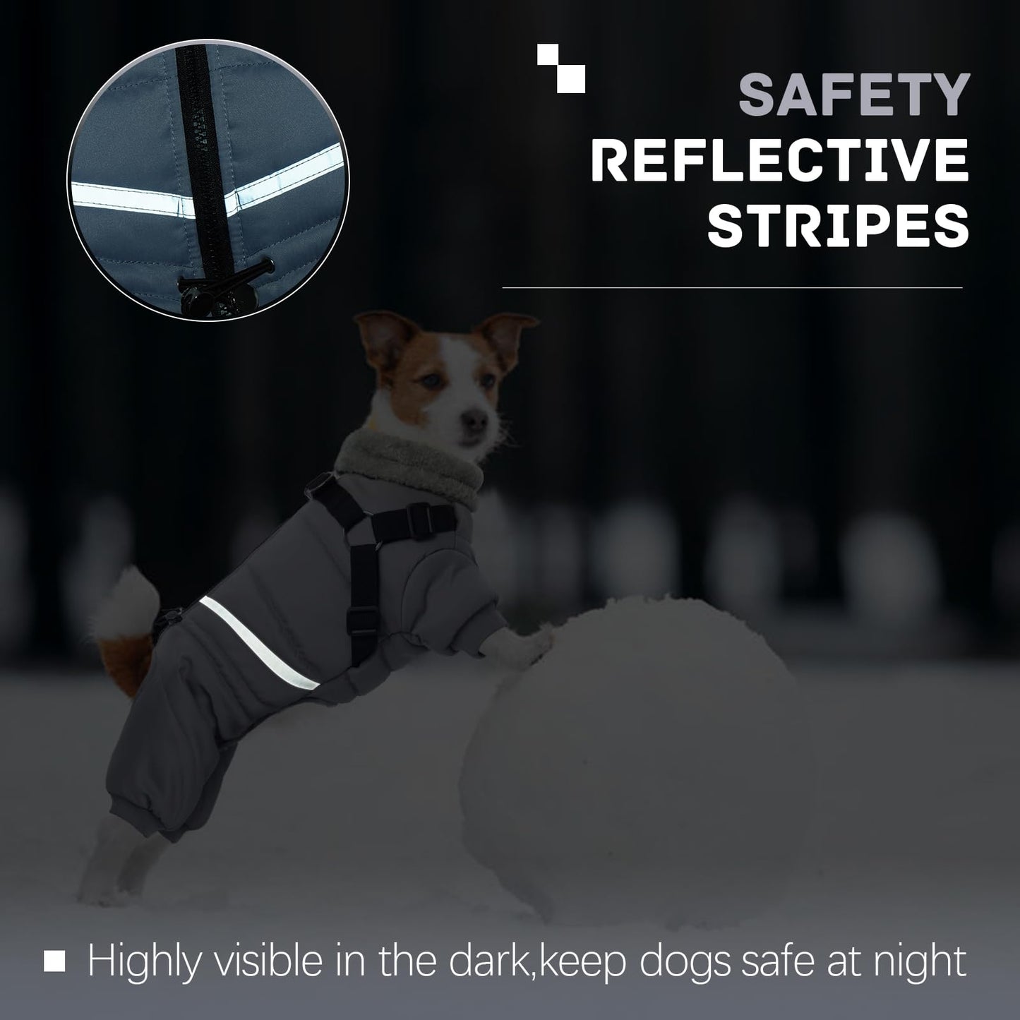 BRKURLEG Grey Dog Winter Coat, Cozy Winter Dog Jackets, Small Dogs Coat with Harness, Onesie Body Warm Puppy Jacket, Pet Reflective Windproof Cold Weather Jackets, Puppy Four-Legged Puffer Coats, S