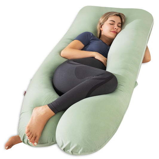 Meiz Cooling Pregnancy Pillows, 55 Inch U Shaped Pregnancy Pillows for Sleeping, Maternity Pillow for Pregnant Women, Rayon Cover from Bamboo, Green