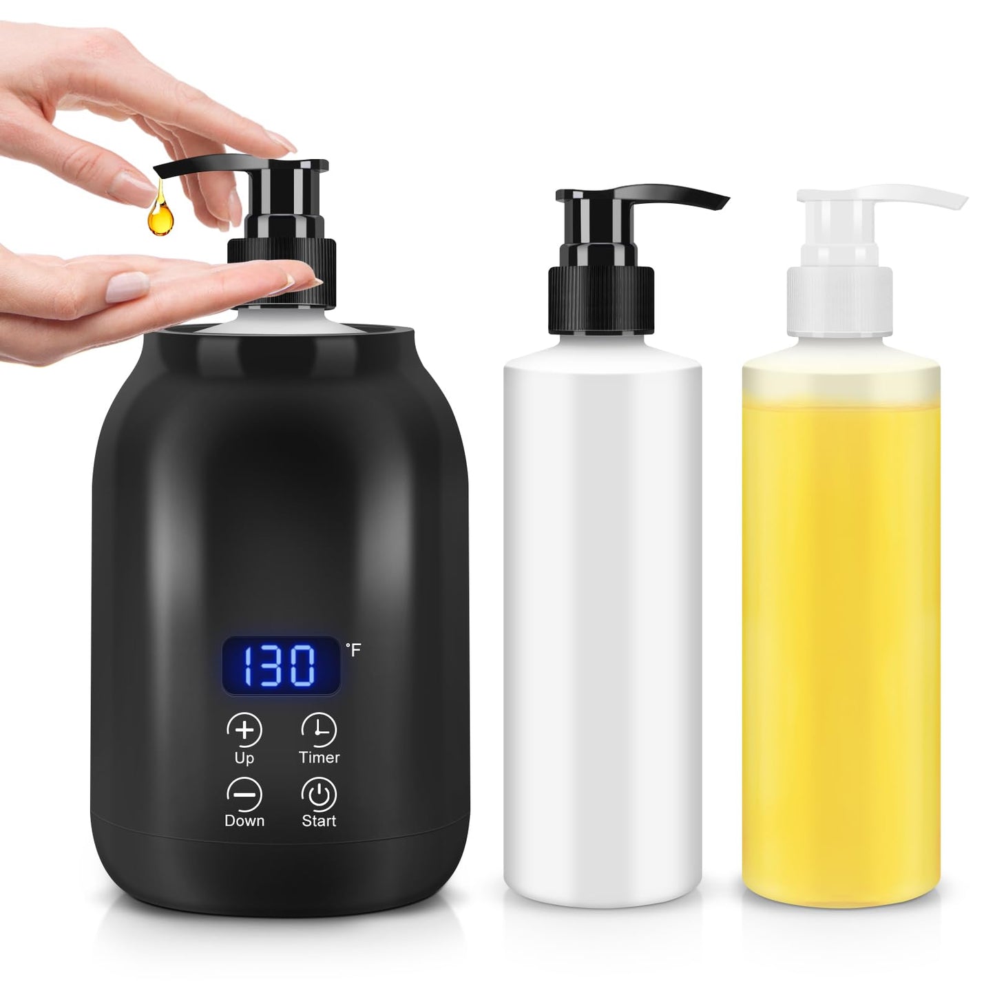 Gugxiom Massage Oil Warmer, LED Display Single Bottle Pro Massage Heater, Temperature Control Oil Warmer for Massage with 2 Oil Bottles, for Lotion Cream (US Plug)