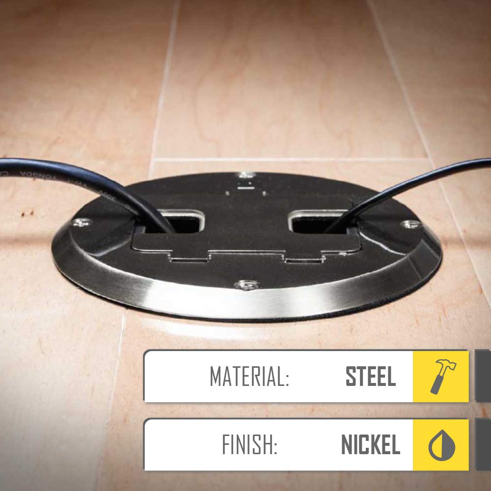 Hubbell-Raco 6239 Floor Kit with Recessed Duplex 15A TR Device and Adjustable Steel Box, 1-Gang, Nickel