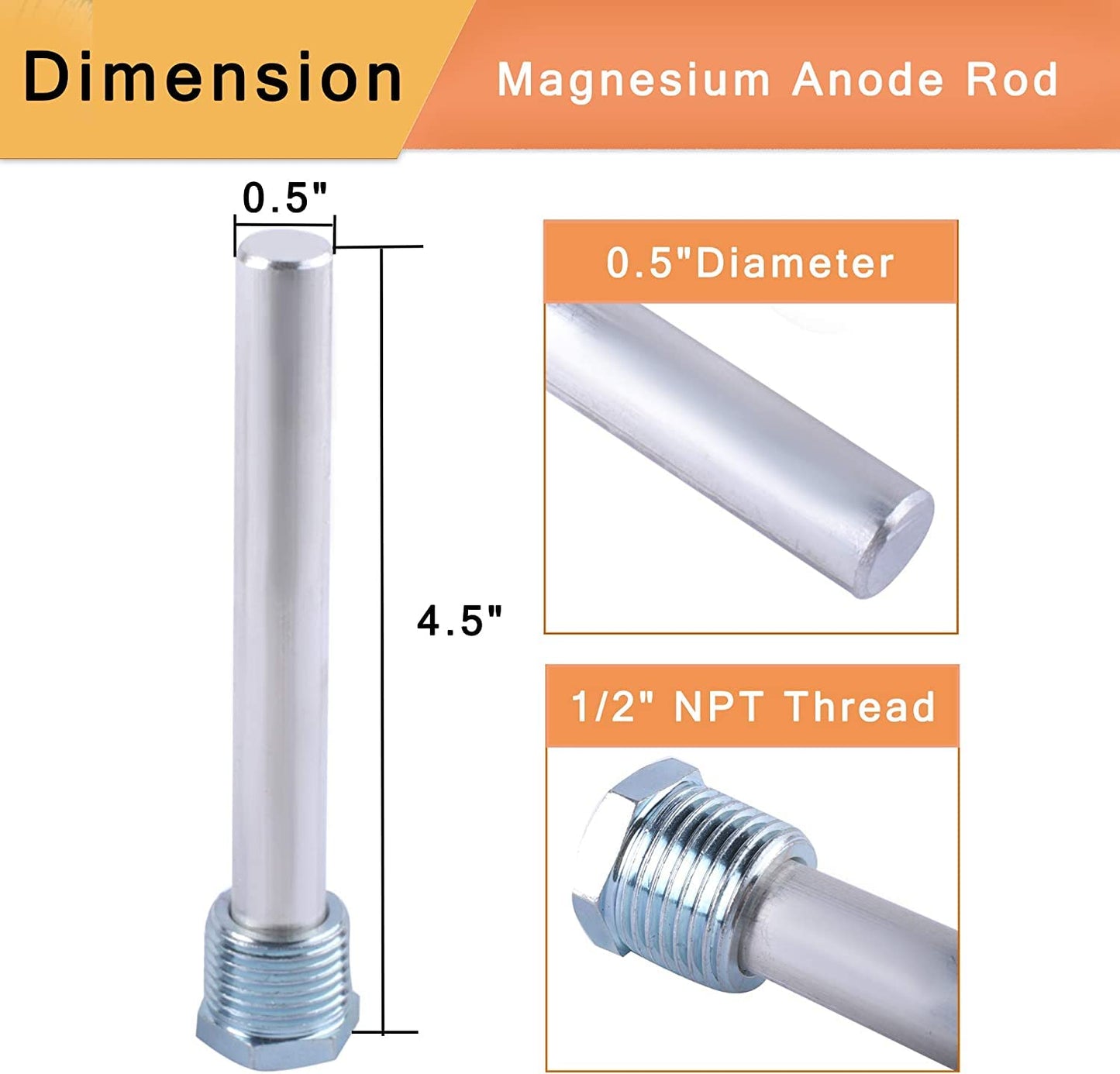 RV Water Heater Anode Rod & RV Water Heater Tank Rinser - 4.5" L x 1/2" NPT Thread Magnesium Rod and Water Heater Flush Wand, Replacement Part Compatible with Atwood Water Heater 11553