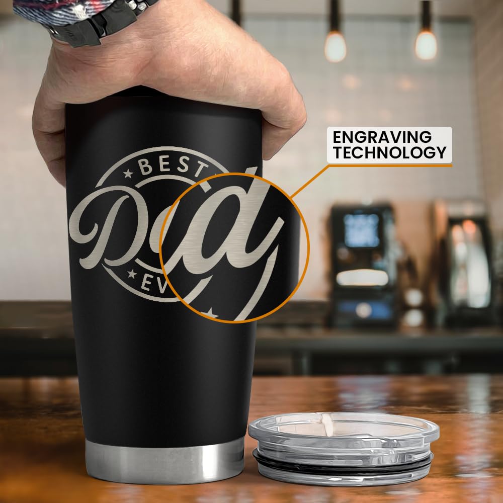 SANDJEST Best Dad Ever Tumbler with Lid - 20oz Insulated Stainless Steel Cup- Coffee Mug for Sport Travel Office, Gift for Father’s Day Birthday