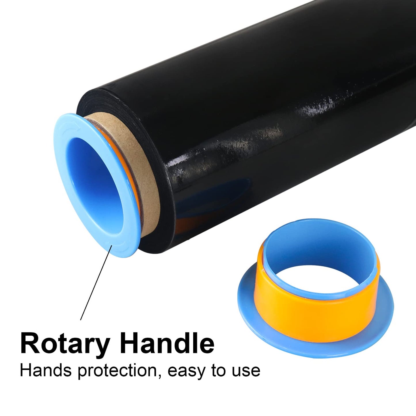 BOMEI PACK Black Stretch Wrap with Handle, Plastic Wrap 40cm x 250m, 2 Packs with Rotatable Sleeve