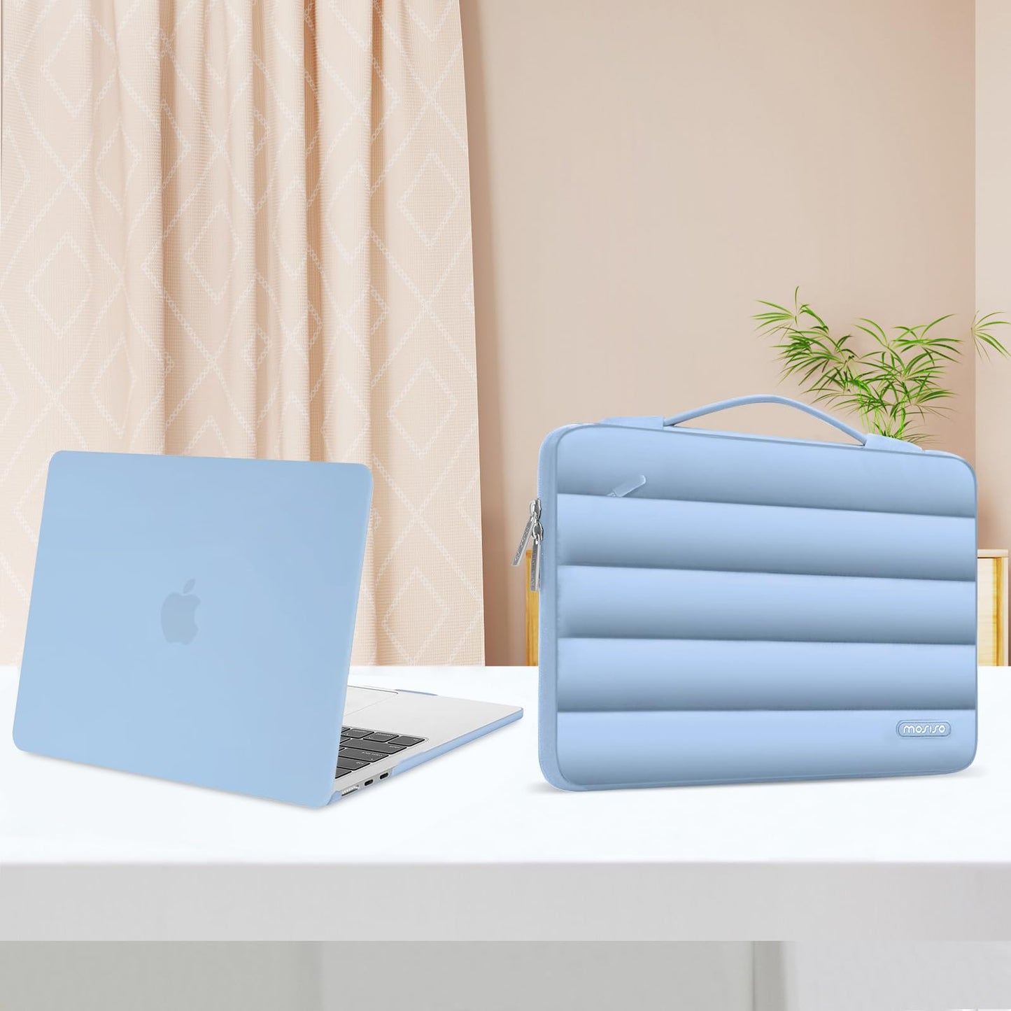 MOSISO Compatible with MacBook Air 13 inch Case M5 2026 M4 2025-2022 M3 M2 A3449 A3240 A3113 A2681, Hard Case&Puffy Bag&Keyboard Cover&Webcam Cover&ScreenFilm for MacBook Air 13.6 Case, Air Blue