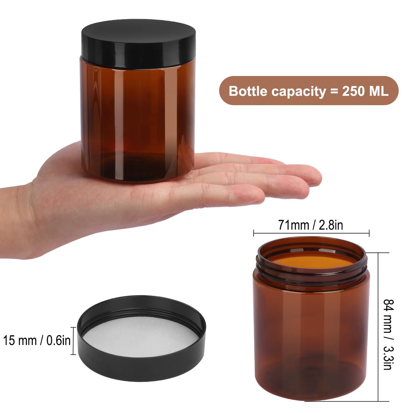 48 Packs 8.8oz (250 ml) Brown Plastic Jars with Black Lids, Cosmetic Containers jars with Wide-Mouth for slime, beads, rhinestones, sequins Cosmetics, Lotion, Cream, Ointments and More by KUKLIPJIM.