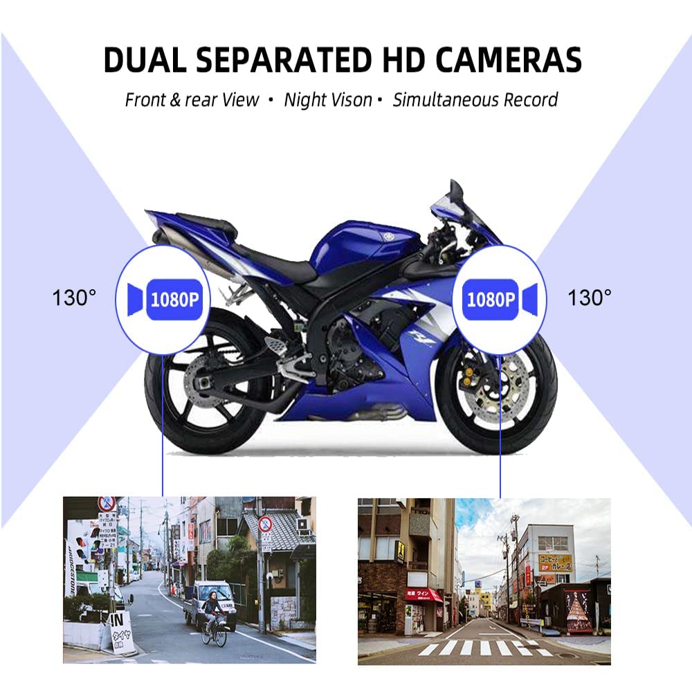 VSYSTO WiFi Motorcycle Dash Cam HD 1080P Front & Rear Camera Video Driving Recorder 2 Channel Lens Backup Camera with Night Vision G-Sensor Loop Recording (Black-D6)