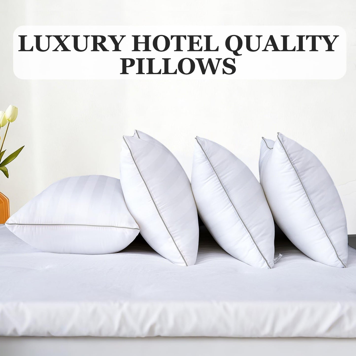 Wamsound Bed Pillows for Sleeping 4 Pack Standard Size - Luxury Quality Hotel Collection Pillows with Premium Plush Fiber - Soft Gel Pillows for Stomach Back & Side Sleepers
