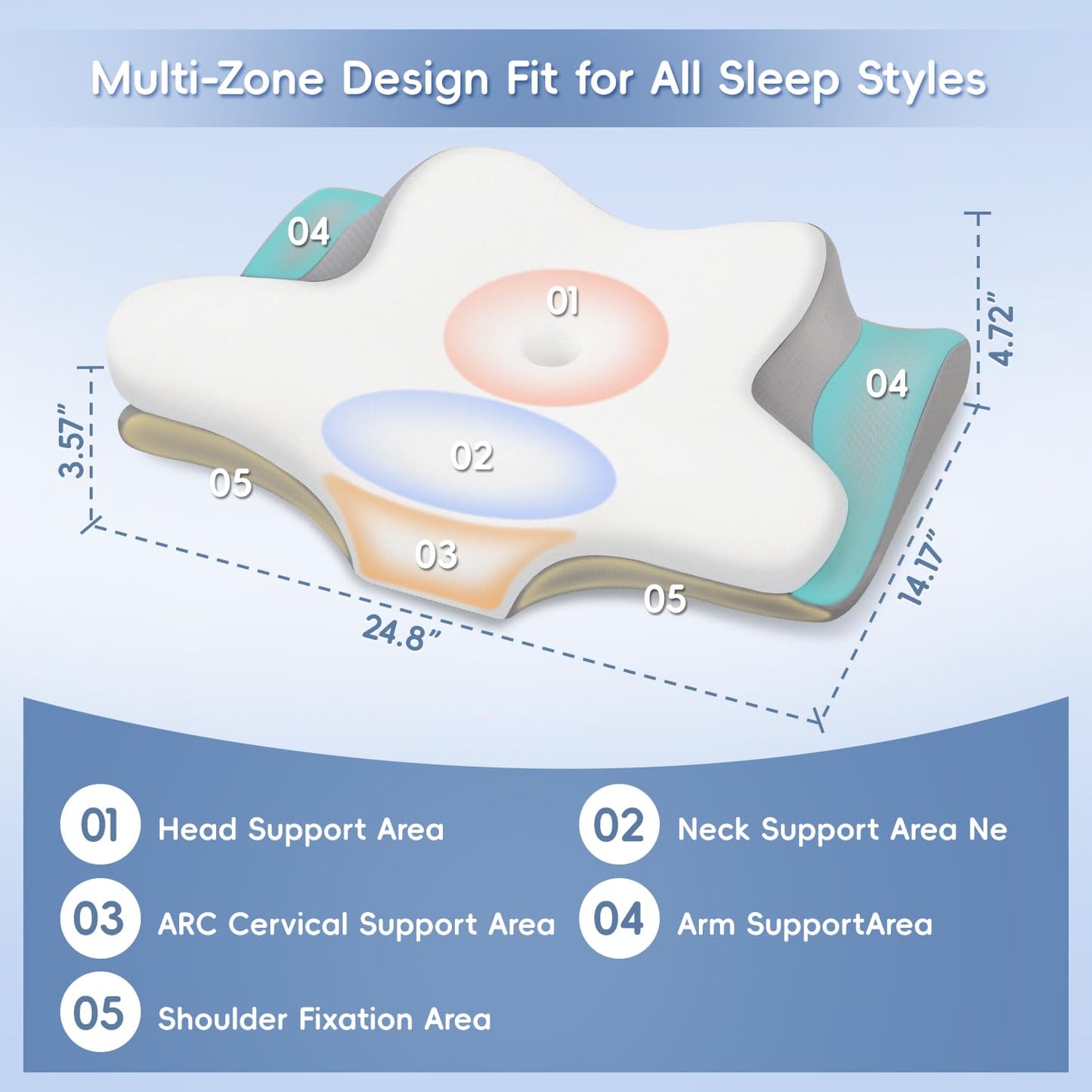 Missleep Cervical Neck Pillow,Memory Foam Pillows for Relieving Neck and Shoulder Pain, Neck Support Pillow for Side Sleepers, 2 Heights Ergonomic Pillow with Breathable Ice Silk Cover White