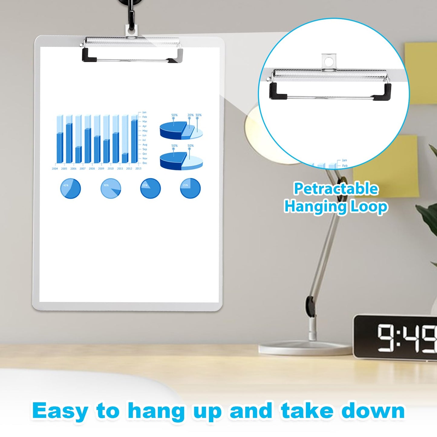 EATHEATY 12 Pack Plastic Clipboards 12.6 x 9 inch Transparent Hardboard Office Whiteboard Clipboard with Low Profile Metal Clip, Memo Clipboards for Classroom Office School Supplies