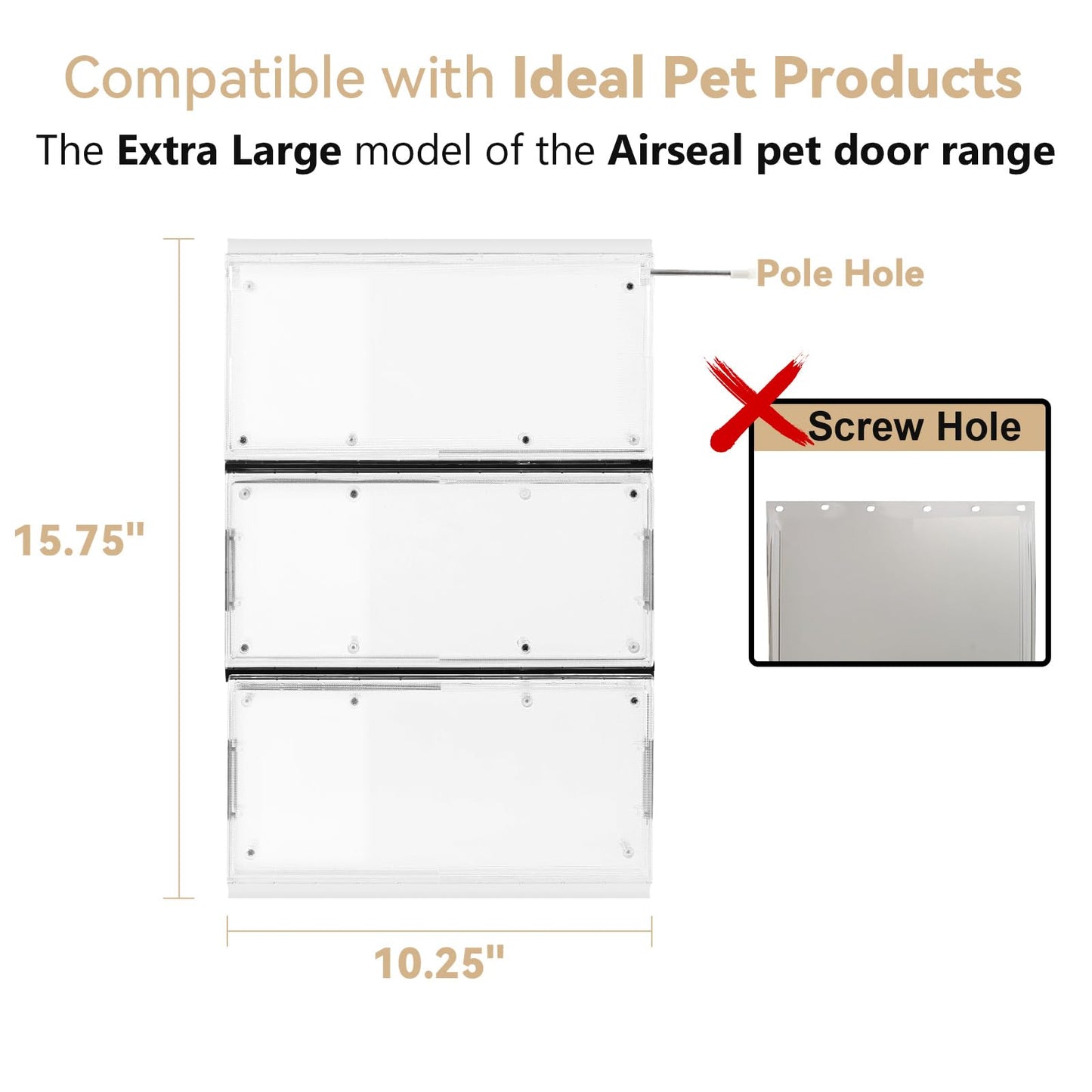 AirVows 3-Panel Airseal Giant Dog Pet Door Replacement Flap, 10.25" x 15.75", White, Magnetic, Polycarbonate, Plastic Frame, 4 Spare Rubber Strips, Easy Installation, 1 Year Warranty