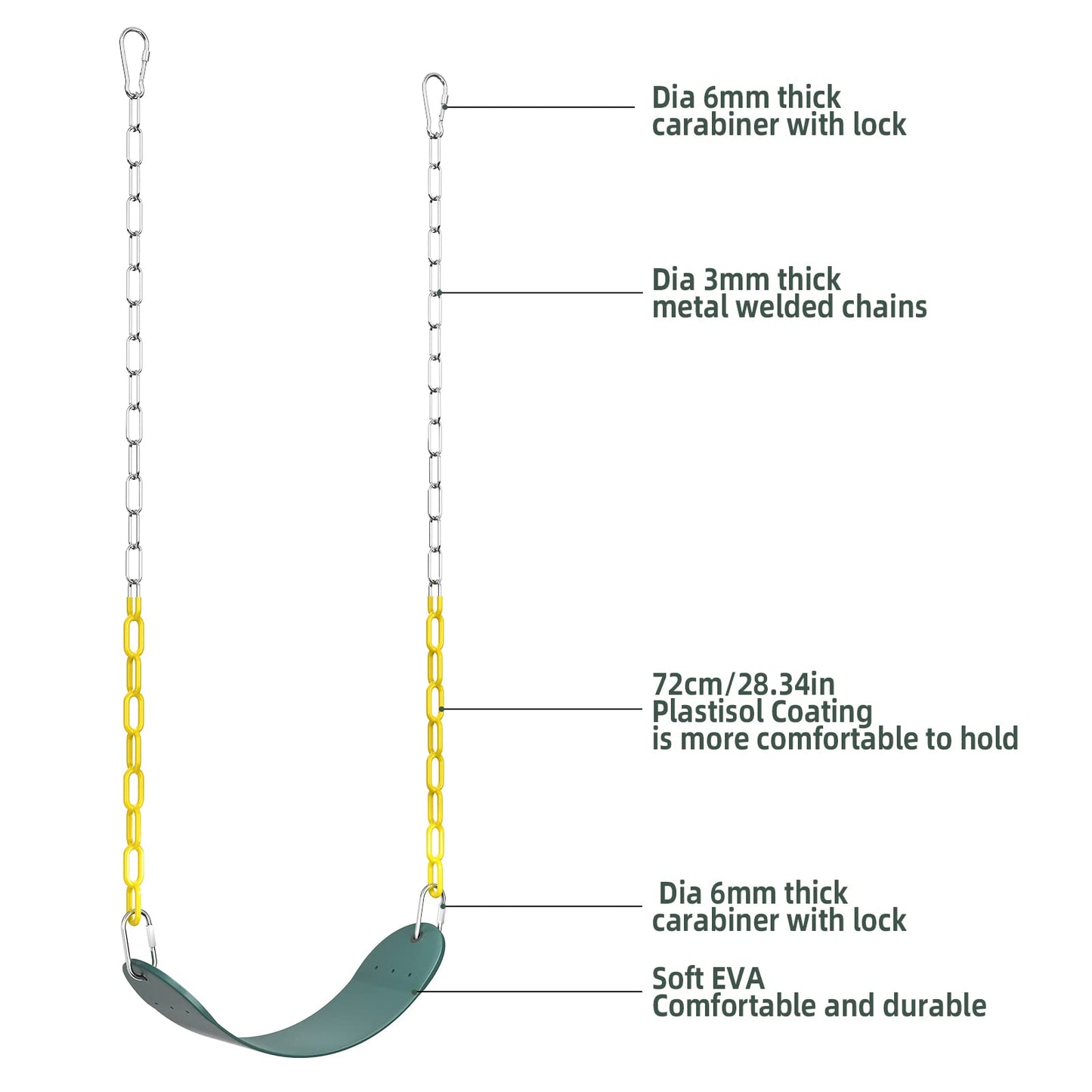 EVA Soft Plastic Swing Set, AGPTEK Swing Seat with 66 Inch Heavy-Duty Rust-Resistant Chains, Suitable for Kids and Adults up to 250 lbs for Outdoors, Playground, Jungle & Gym
