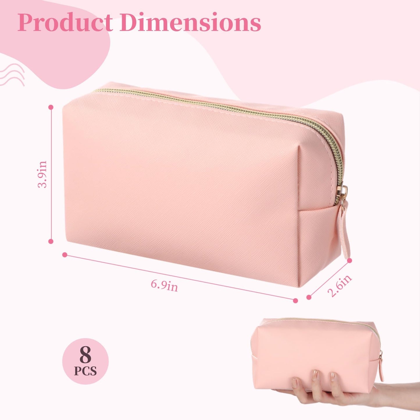 8 Pcs Small Makeup Bags, PU Leather Preppy Bags for Women, Waterproof Cosmetic Pouches, Portable Toiletry Bags for Travel, Daily Storage Beauty Organizers, PINK, Portable Cosmetic Organizer