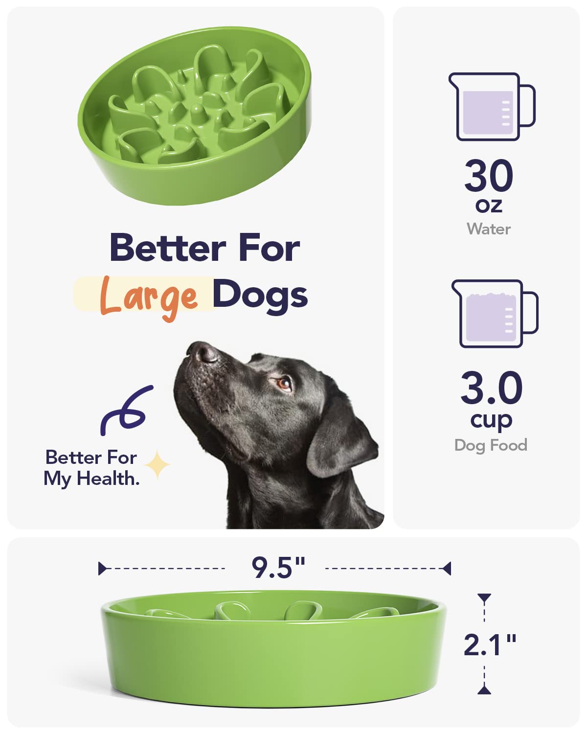 LE TAUCI Slow Feeder Dog Bowls Ceramic, 3 Cups Slow Feeding Dog Bowl Medium Large Breed, Maze Dog Bowl for Fast Eaters, Dog Dishes to Slow Down Eating, Puzzle Dog Food Bowl, Clover Green