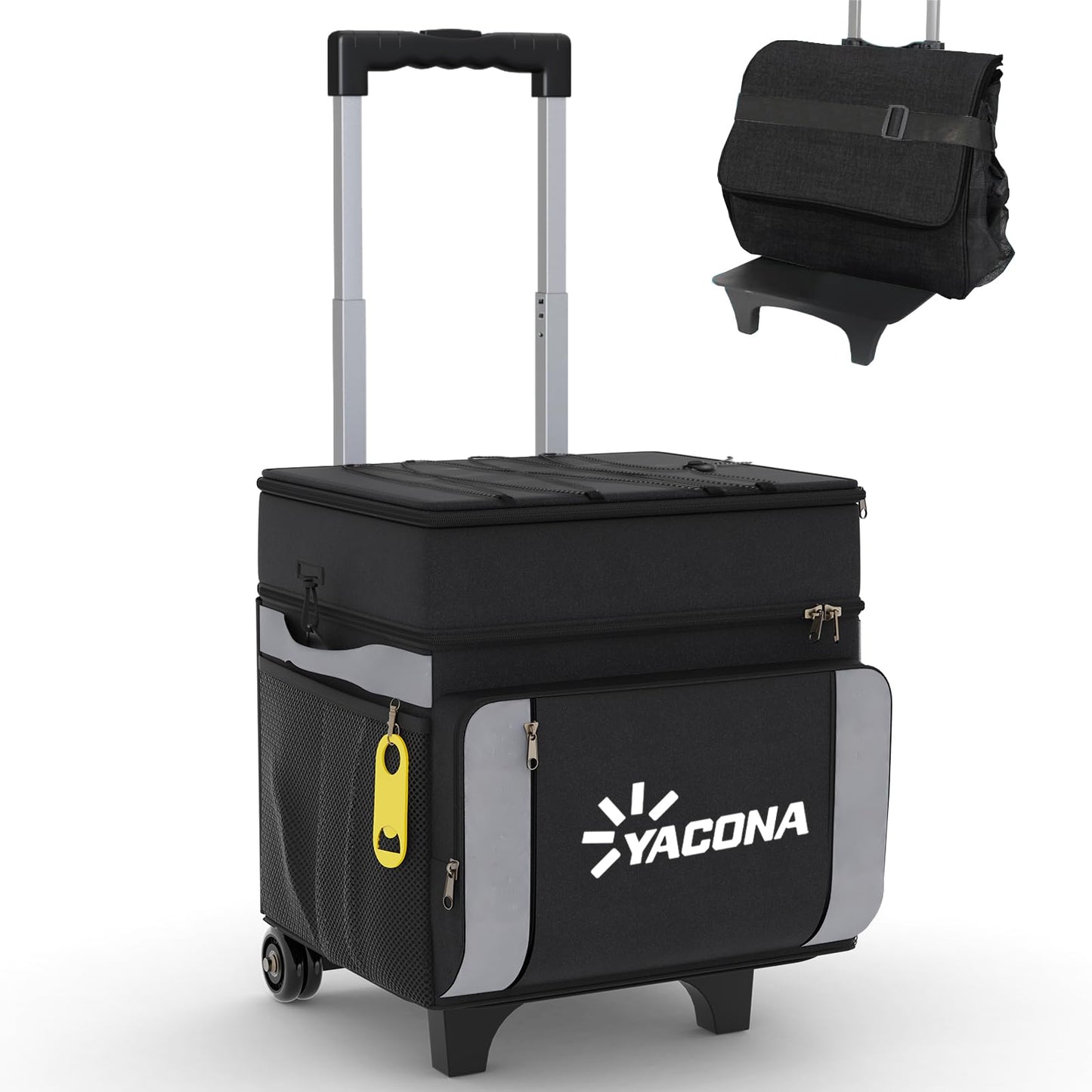 Cooler with Wheels and Handle, 50 Can Rolling Cooler, Portable Collapsible Soft Cooler with Wheels, Leakproof Insulated WheeledCooler for Beach, Camping, Patio Travel, Outdoor, Ball Fields