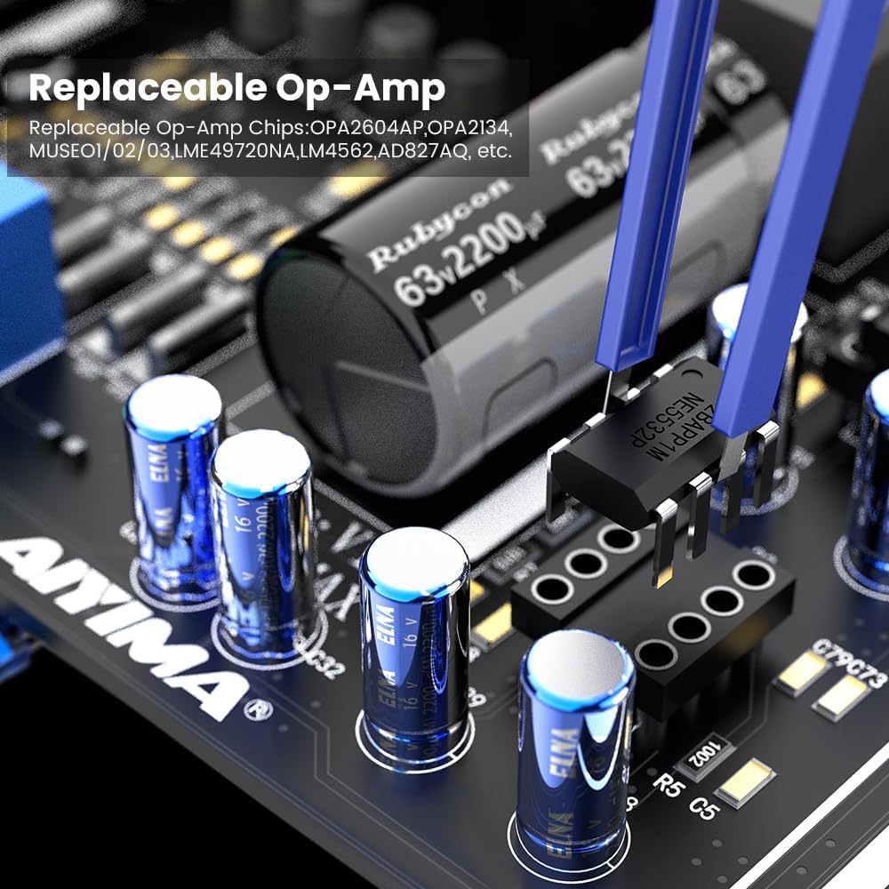 AIYIMA A07 MAX 2 Channel Amplifier Home Audio 300W*2 TPA3255 Class D Power Amp Bridgeable Mono Stereo Amplifier with 3.5mm Line Output for Passive Bookshelf Desktop Speakers+DC 36V Power Adapter