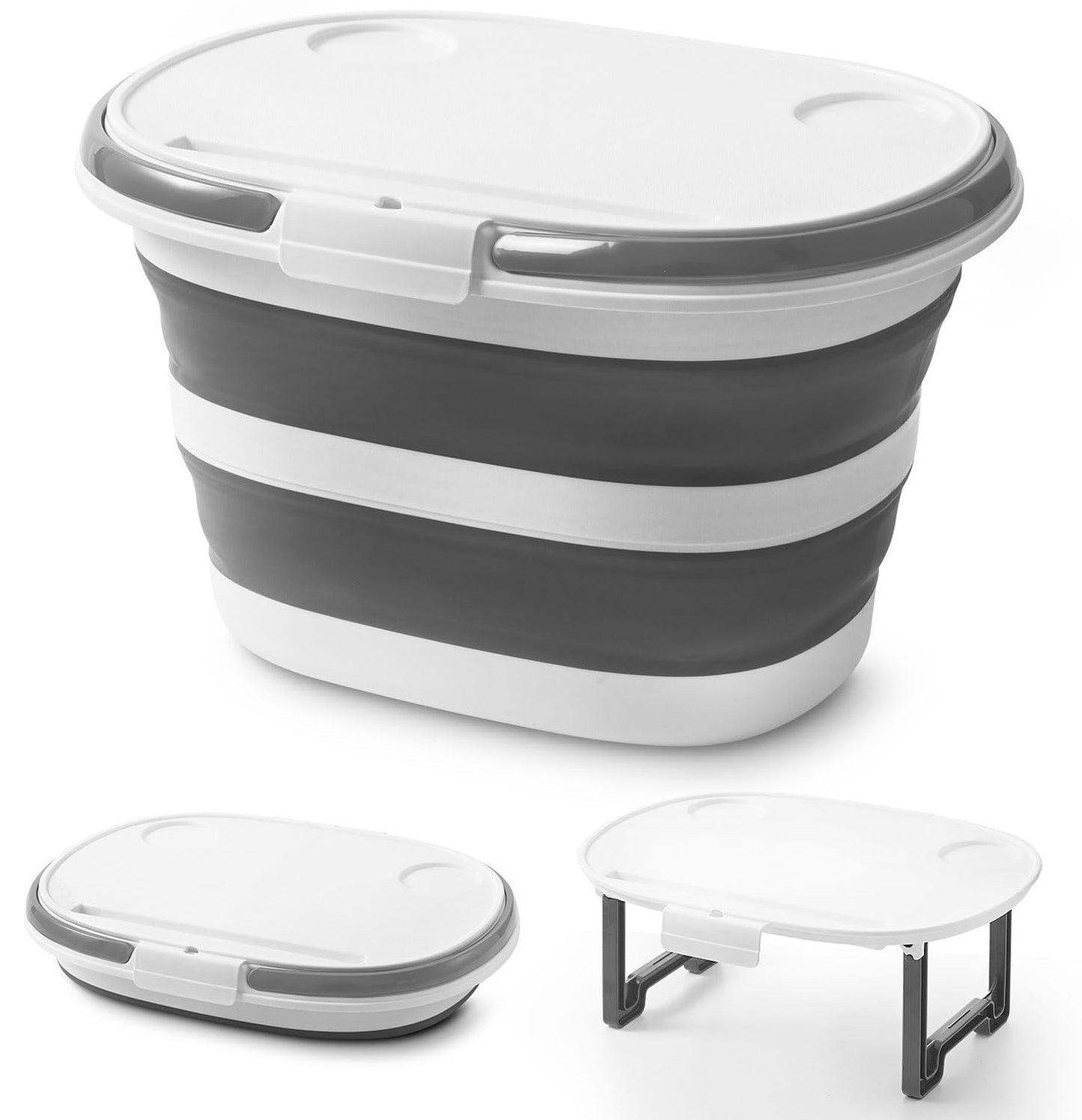 Lesipee Upgraded16L Collapsible Mop Bucket with Multi-Functional Lid - 4-in-1 Foldable Silicone Tub with Table Surface, Floor Stand, Space Saving 4.2 Gallon Storage Solution for Home & Outdoor