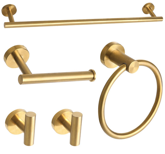 Ntipox Brushed Gold Bathroom Hardware Accessories Set 5 Piece, Stainless Steel Bath Towel Bar Set 24 Inch,Toilet Paper Holder,Towel Ring Holder,Towel Rack Set,Gold Bathroom Accessories Kit