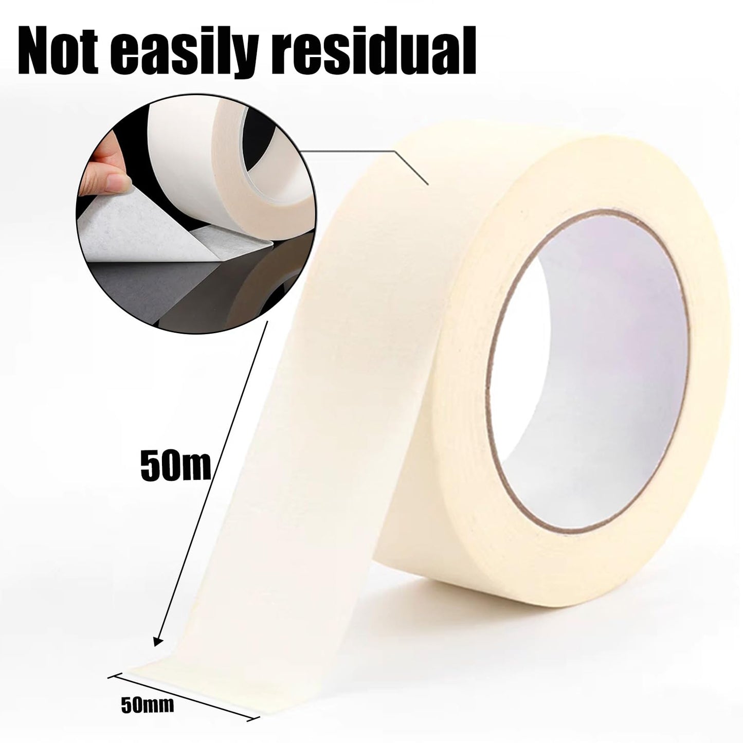 Masking Tape 2 Inch, 10 Packs 50mm Wide White Masking Tape Bulk for General Purpose Use, 50mm X 50 M X 10 Rolls, 500m Totally.