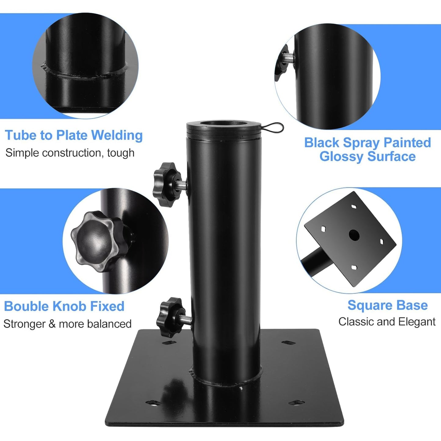 Lalafancy Bolt Down Patio Umbrella Base, Multifunctional Deck Umbrella Mount Outdoor with Ground Spike Fixing, Heavy Duty Metal Table Umbrella Holder Outside for Decks Concrete Lawns Mount