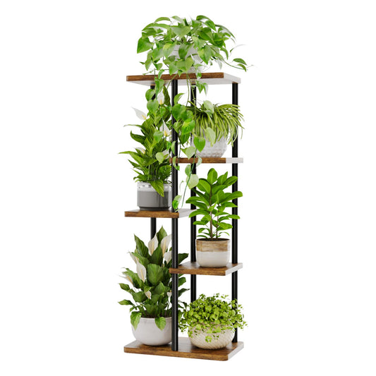 Bamworld Plant Stand Indoor Metal Flower Shelf for Multiple Plants Corner Tall Flower Holders for Patio Garden Living Room Balcony Bedroom(5 Tier-Brown)