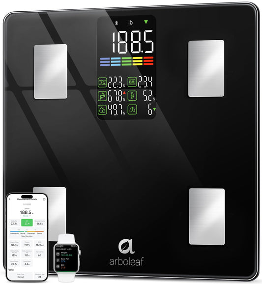 Arboleaf Smart Scale for Body Weight Body Fat, Digital Bathroom Scale with BMI, Muscle Mass, 14 Body Composition Metrics, Large LED Display, Accurate Weighing Machine, App Sync, 500lbs, 11.8"