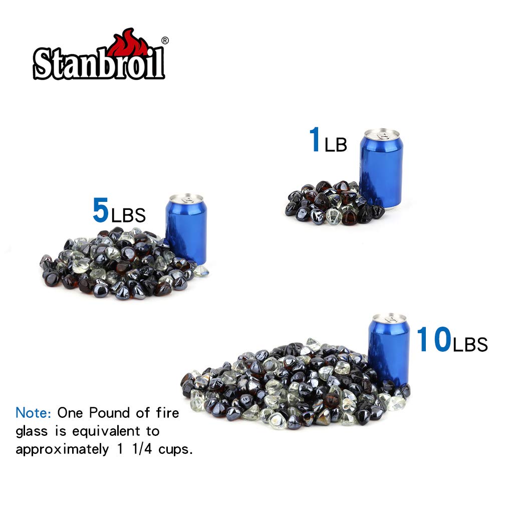 Stanbroil 10-Pound Blended Fire Glass Diamonds - 1/2 inch Reflective Fire Glass Blended Onyx Black,Crystal Ice,Amber Luster for Indoor and Outdoor Gas Fire Pits and Fireplaces