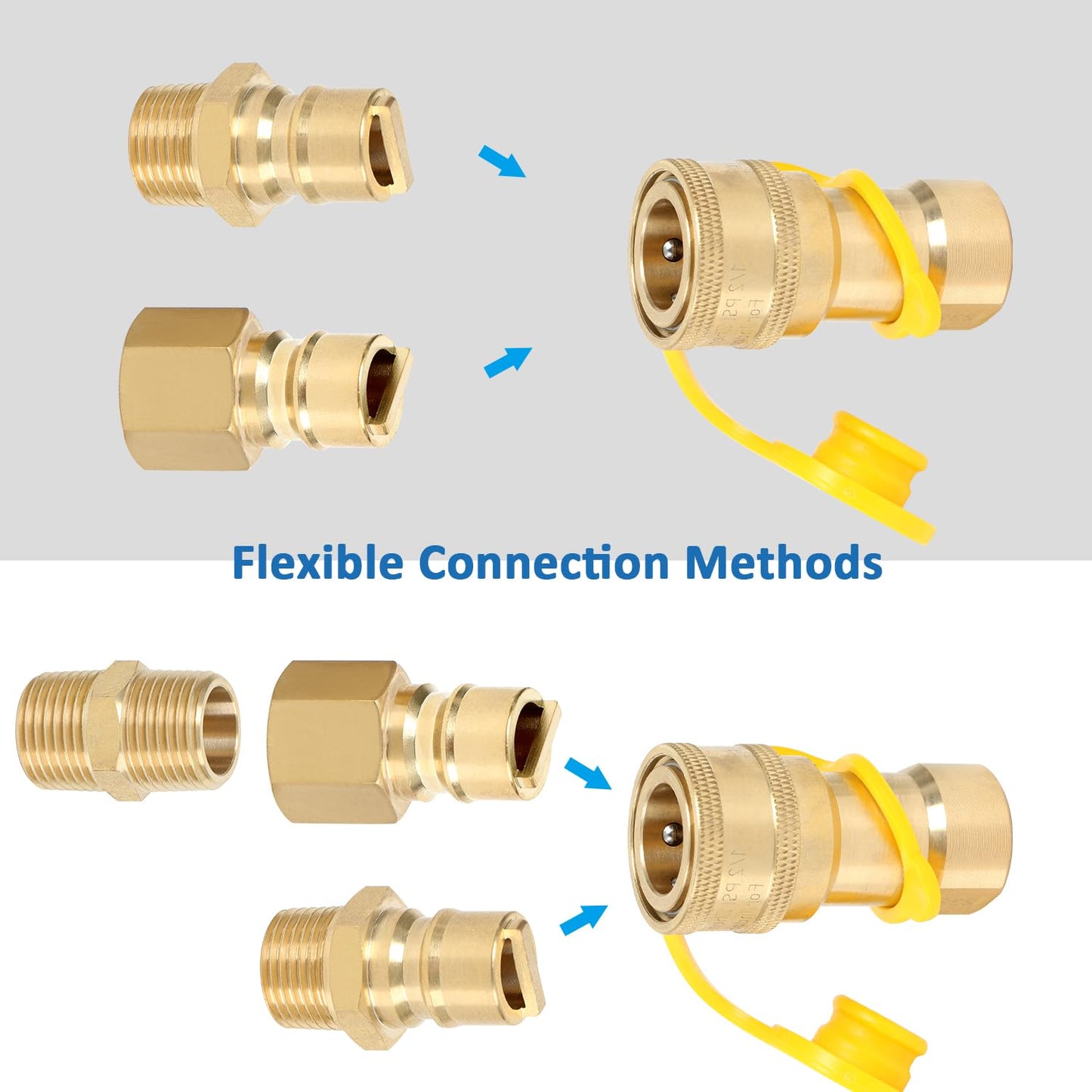 ATKKE 1/2" QDD LP Natural Gas Quick Connect Fittings Kit, Natural and Propane Gas Hose Quick Connect/Disconnect Plug Set, 100% Solid Brass with Dust Cover