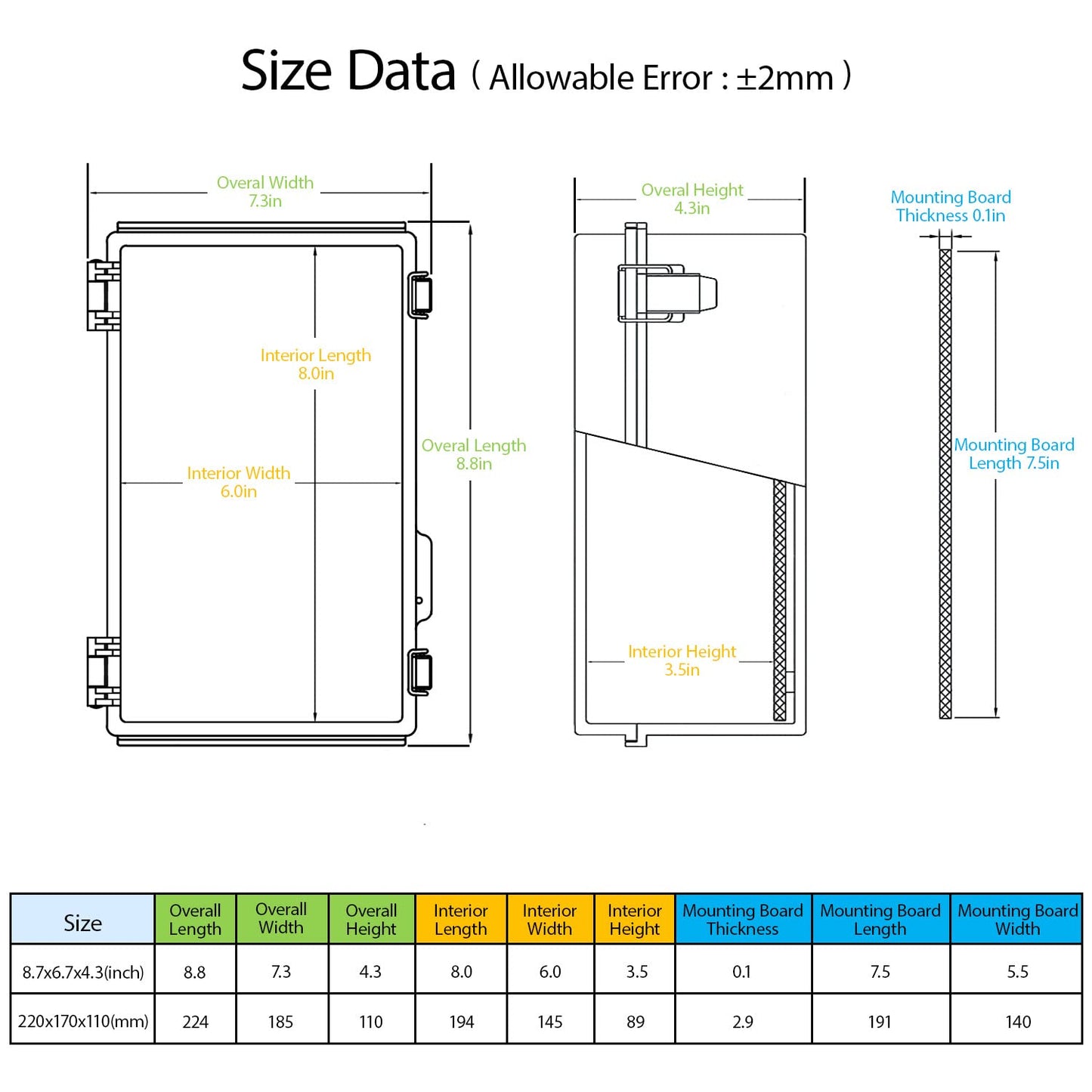 LeMotech ABS Junction Box Hinged Clear Cover Stainless Steel Latch IP67 Waterproof Enclosure with Mounting Plate Wall Bracket for Electrical Project 8.7x6.7x4.3 inch (220x170x110mm)
