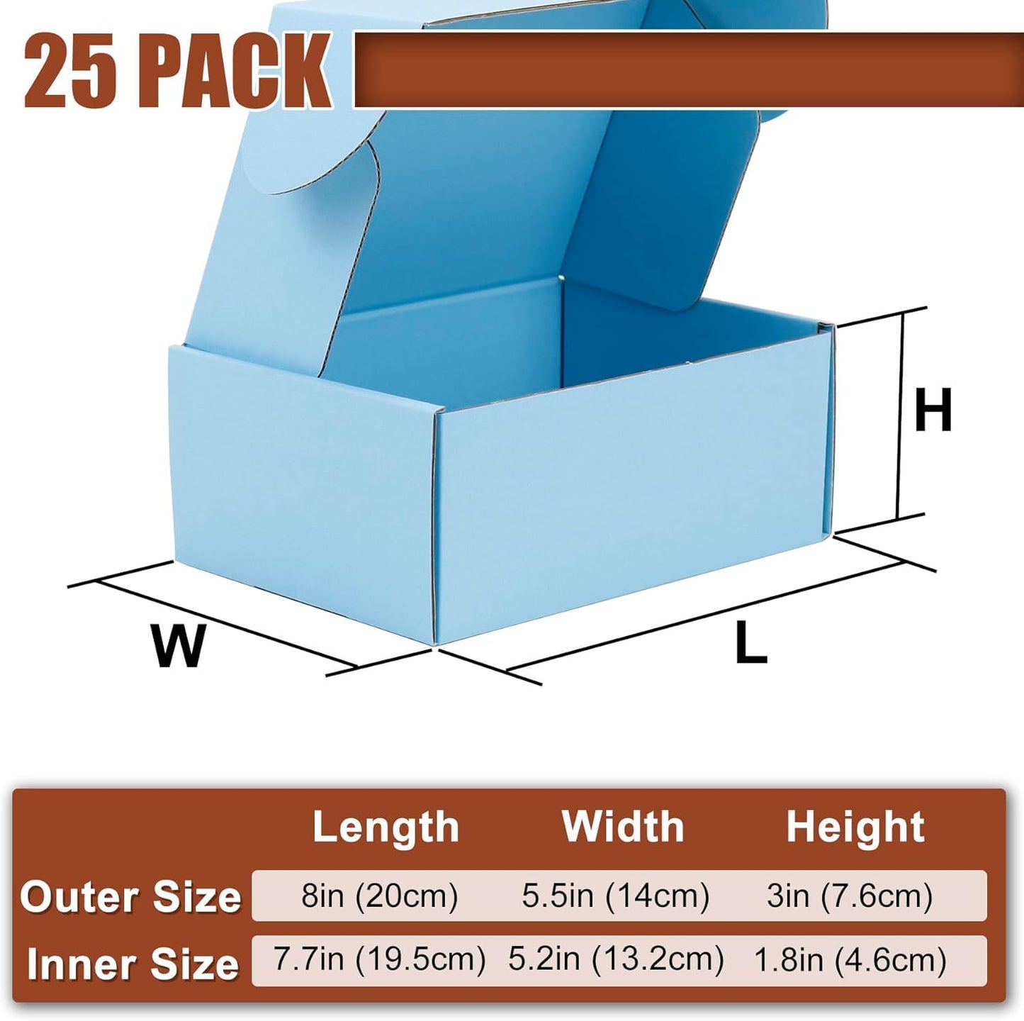 BJADE'S Shipping Boxes 8x5.5x3 Inches,25 Pack Medium Corrugated Cardboard Mailer Box for Mailing,Presents Packing,Moving and Storage(Blue)