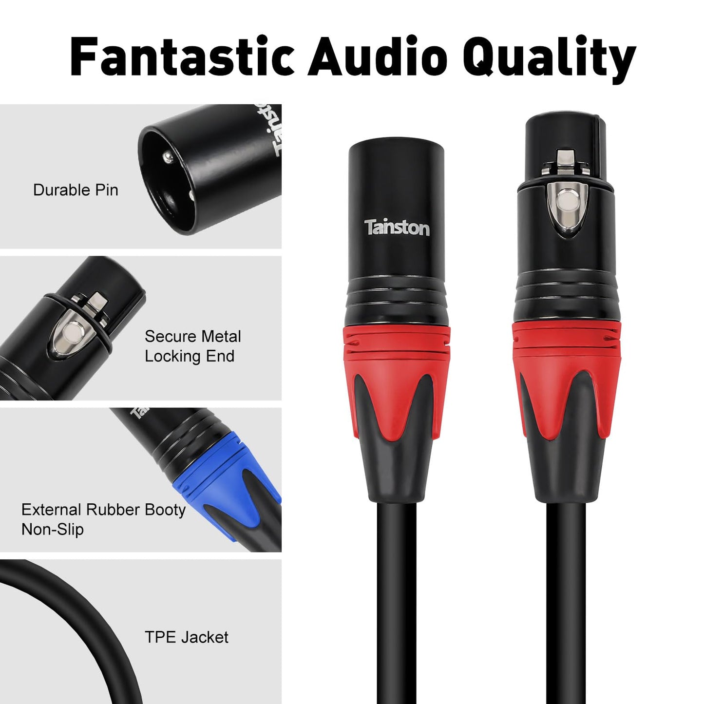 Tainston XLR Cable 50 Feet 2 Pack Premium XLR Microphone Cable 3-Pin Balanced Microphone Mic Cord Male to Female XLR Speaker Cable