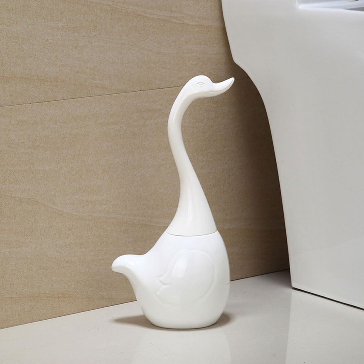 STOBAZA Swan Style Toilet Brush Set with Compact Holder Soft Dense Bristles Bathroom Cleaning Brush for Home Hotel Washroom 12.99X4.52X5.11 Inches