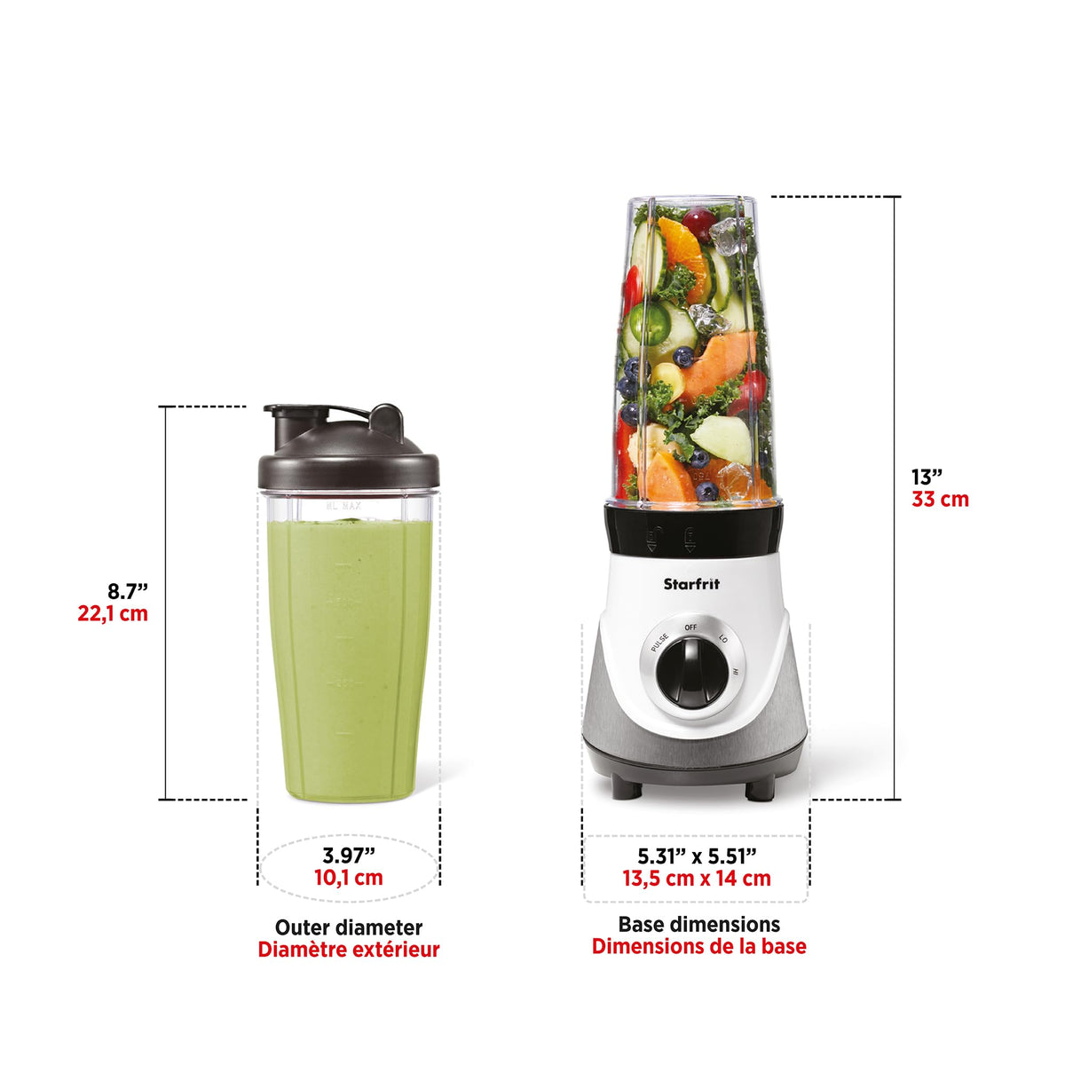 Starfrit Personal Blender 6PC Set, 300W, 2 To-Go Cups, BPA-Free