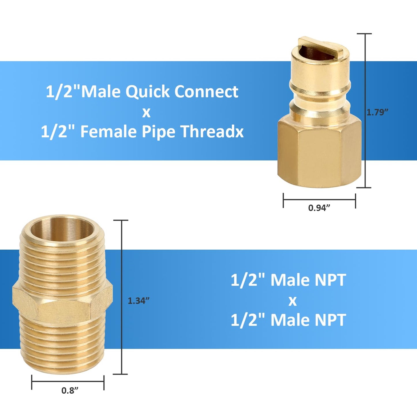 ATKKE 1/2" QDD LP Natural Gas Quick Connect Fittings Kit, Natural and Propane Gas Hose Quick Connect/Disconnect Plug Set, 100% Solid Brass with Dust Cover