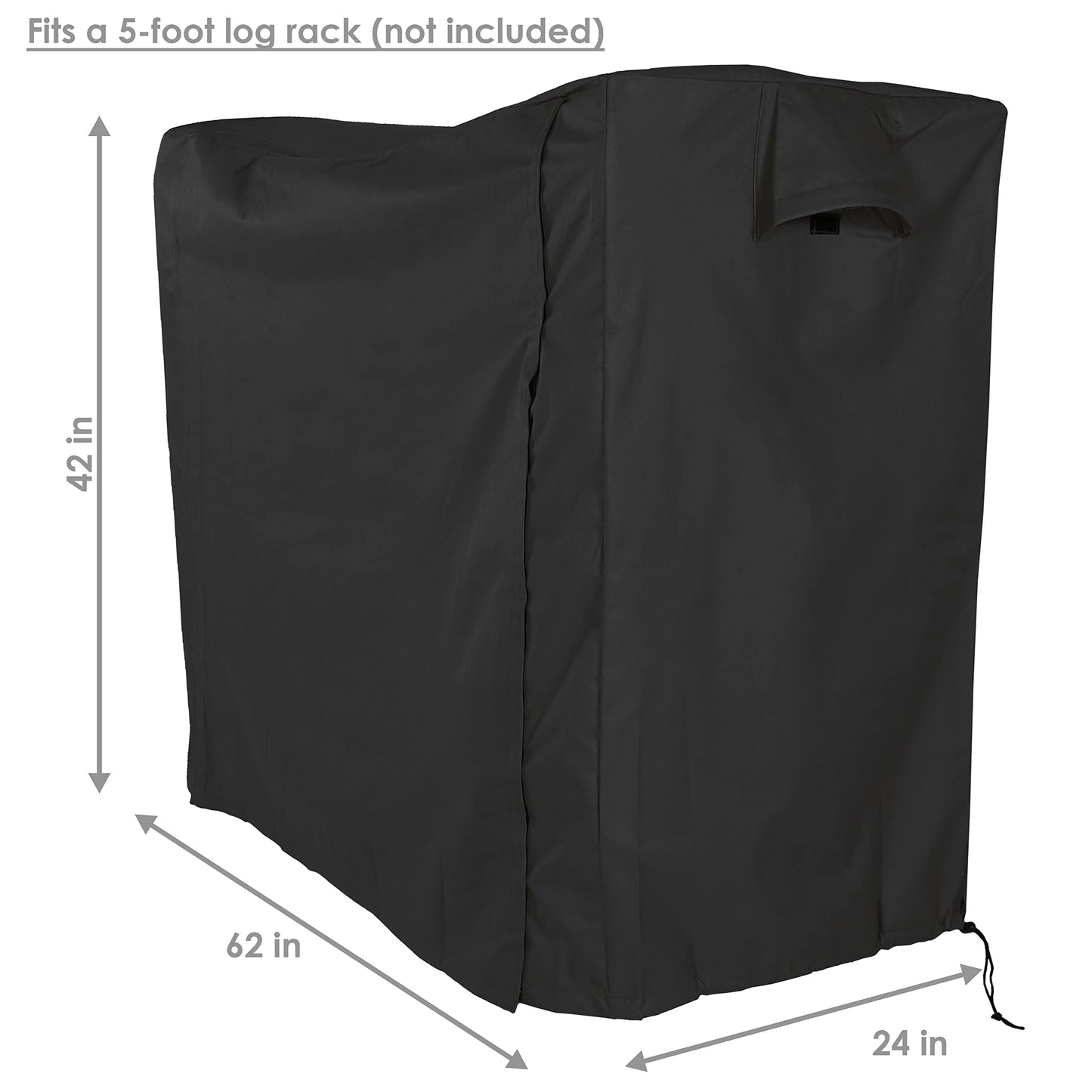 Sunnydaze 5-Foot Firewood Log Rack Cover - Weather-Resistant Outdoor Heavy-Duty Polyester with PVC Backing - Black
