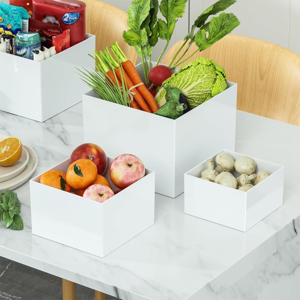 6Pcs Buffet Risers,Food Risers for Buffet Table Display Stand Shelf for Party Catering Dessert Collectibles Acrylic Cube Boxes Display with Hollow Bottoms White Set (Size 5",6",7",8",9",10")