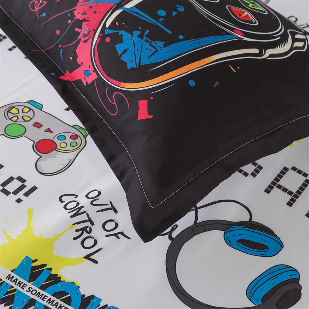 qjmiaofang Gamer Comforter Set for Boys 6 Pieces Black Gaming Bedding Set Twin for Kids Teens Bed in A Bag Gamer Bed Set with Sheets and Pillowcases Soft Microfiber for Home Decor