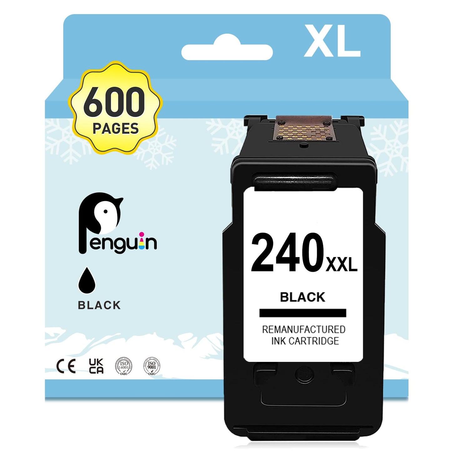Penguin Ink Cartridge 240XXL Black for Canon PIXMA MG3620 Ink MG3600 MG3520 MG2120 TS5120 MX532 MX512 MX472 MX452 Printers Remanufactured High Yield PG-240 XXL pg240 Noire 1-Pack