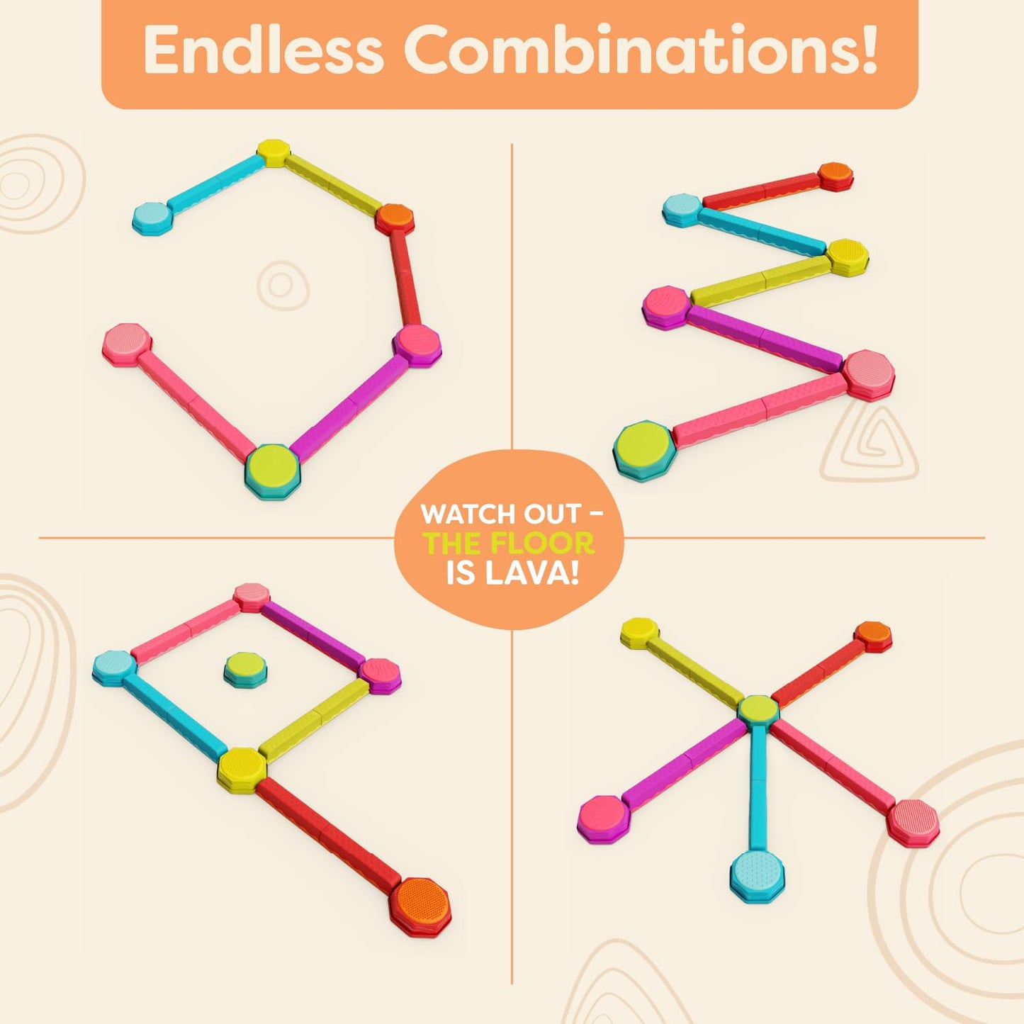 B. toys - Balance Toys for Kids – Modular Interlocking Toddler Balance Beam with 10 Balancing Beams & 6 Sensory Stepping Stones – Indoor Active Play Equipment Physical Development – Ages 3+