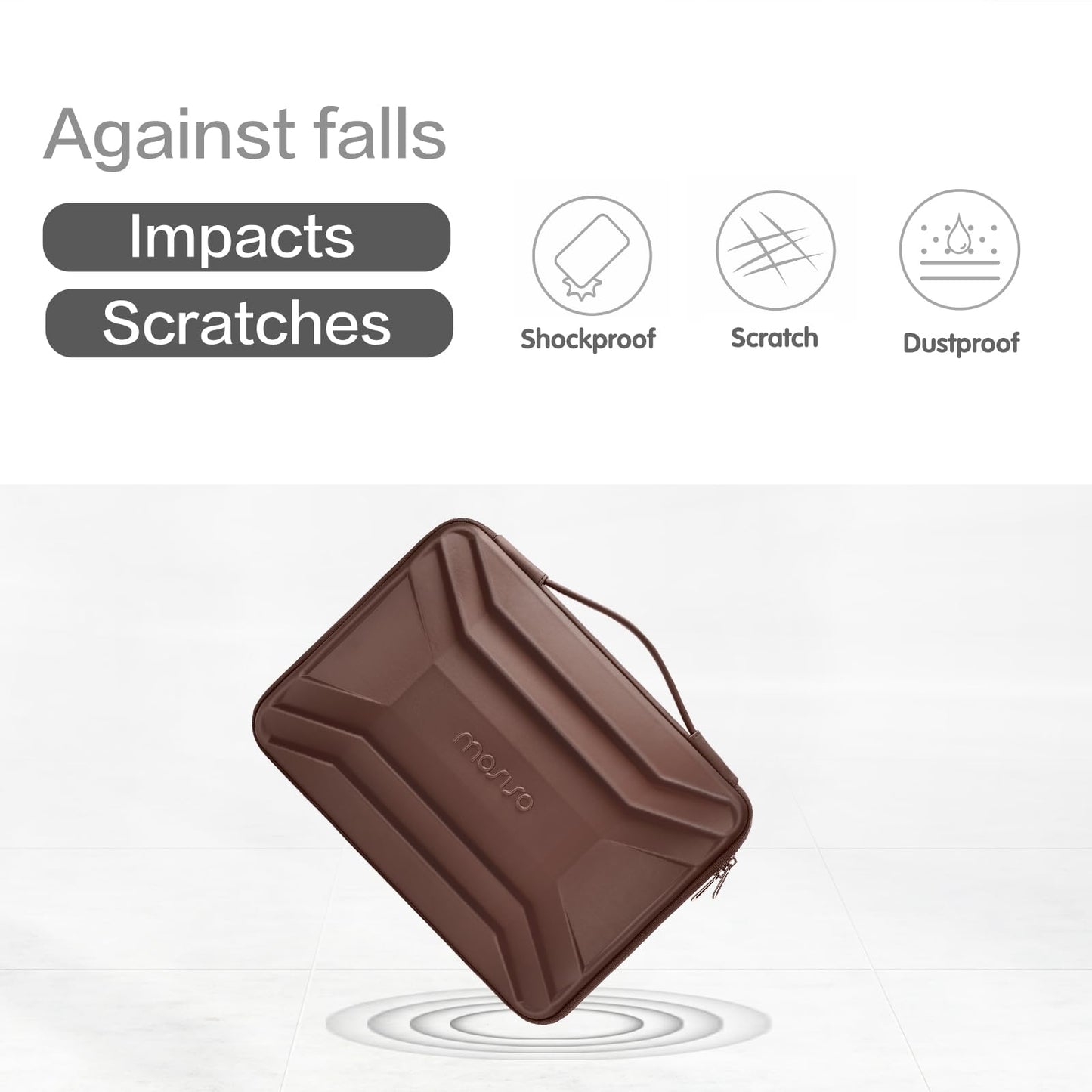 MOSISO 13-14 inch Laptop Hard Case, 13.3 inch Waterproof Shockproof Computer Bag Compatible with MacBook HP Dell, Symmetrical Trapezoid EVA Carrying Laptop Sleeve Hard Shell with Handle, Brown