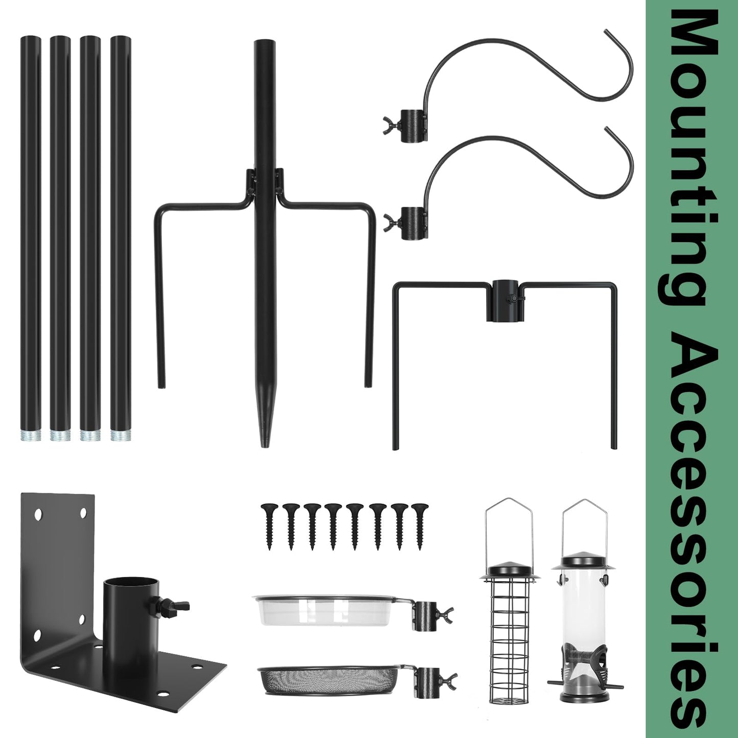 ERYTLLY 2-Hooks Bird House Pole Stand Kit 80 Inch Multi Feeders, Bird Bath, Feeder Tray - Heavy Duty Bluebird Feeder Support Rod Mount Set for Outdoor