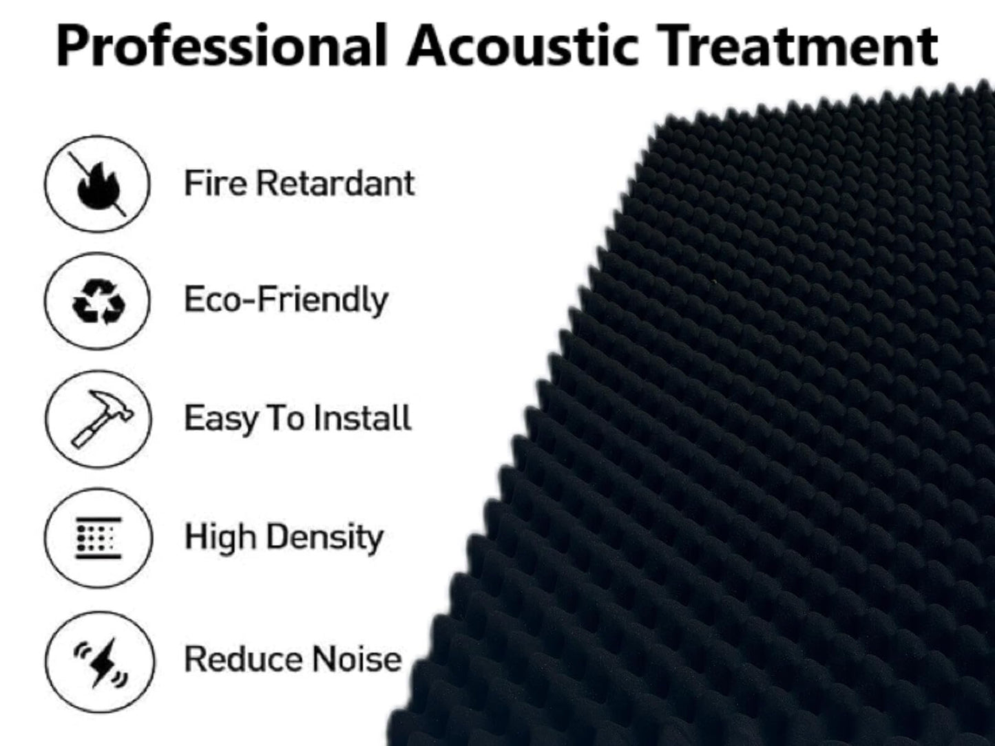Jdejiela 2 Pack Egg Crate Foam Sound Proof Foam Panels for Walls,48''X24''X2'' inch Acoustic Panels, high-Density Fireproof soundproof Wall Panels, Professional Acoustic Treatment (Black)