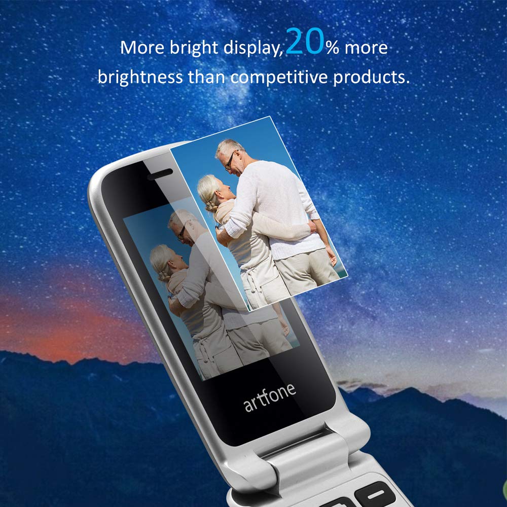 artfone 4G Unlocked Senior Cell Phone, Senior Flip Phone with Charging Dock and Dual Screen for Elderly, Unlocked Cell Phone,1200mAh,Time Reporting.